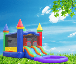 Rainbow Castle Combo Bounce House W/Pool