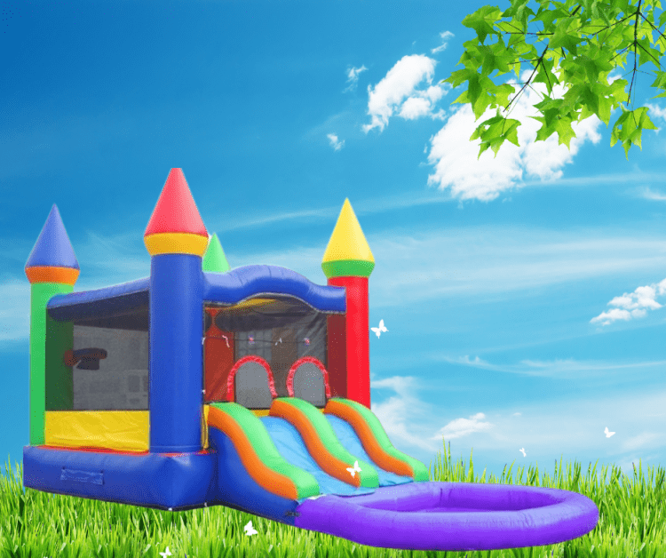 Rainbow Castle Combo Bounce House W/Pool